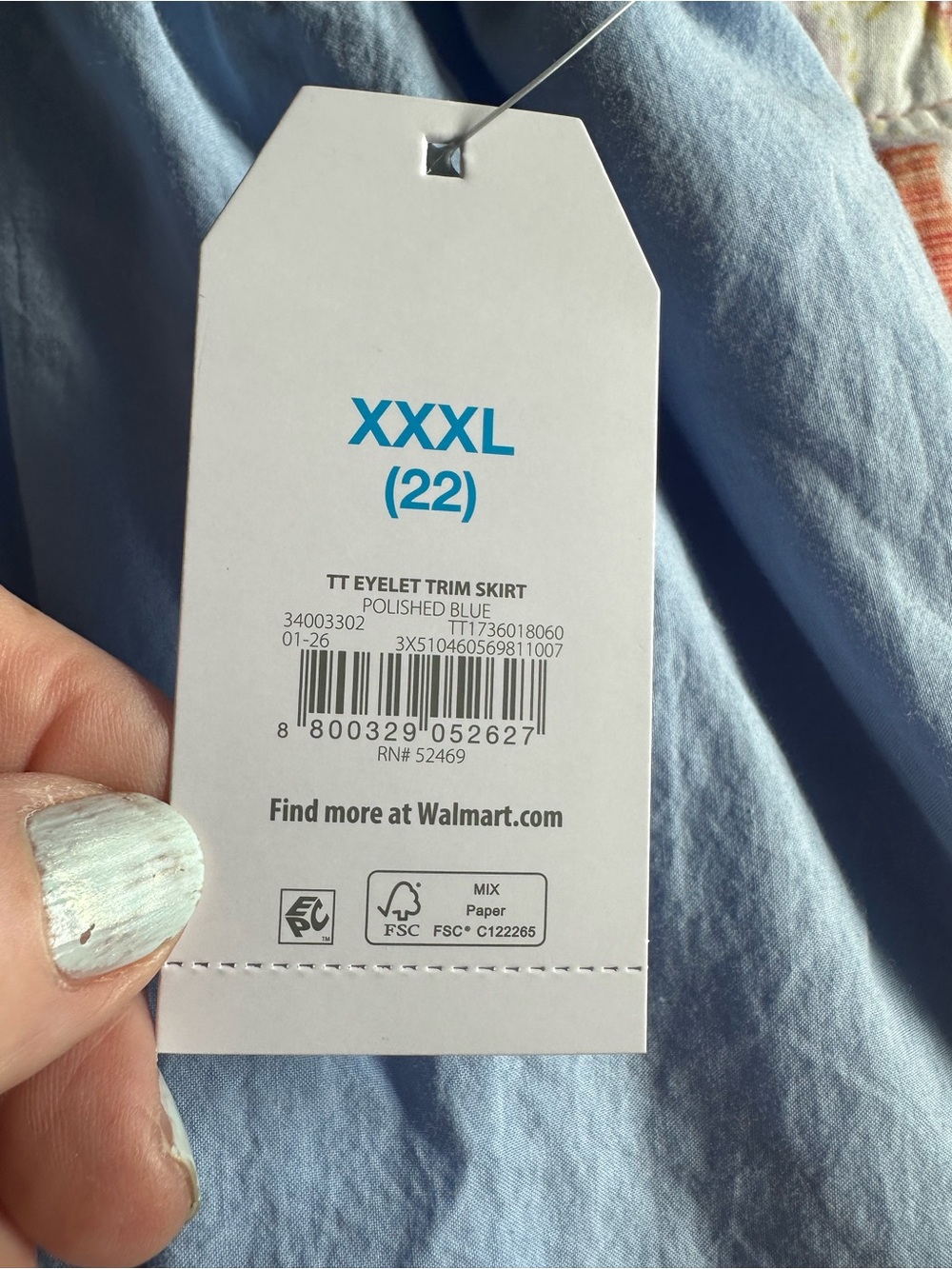 ๐ NWT Time & Tru Eyelet Trim Midi Skirt Blue Cotton Size 22 XXXL Pockets - Picture 3 of 11